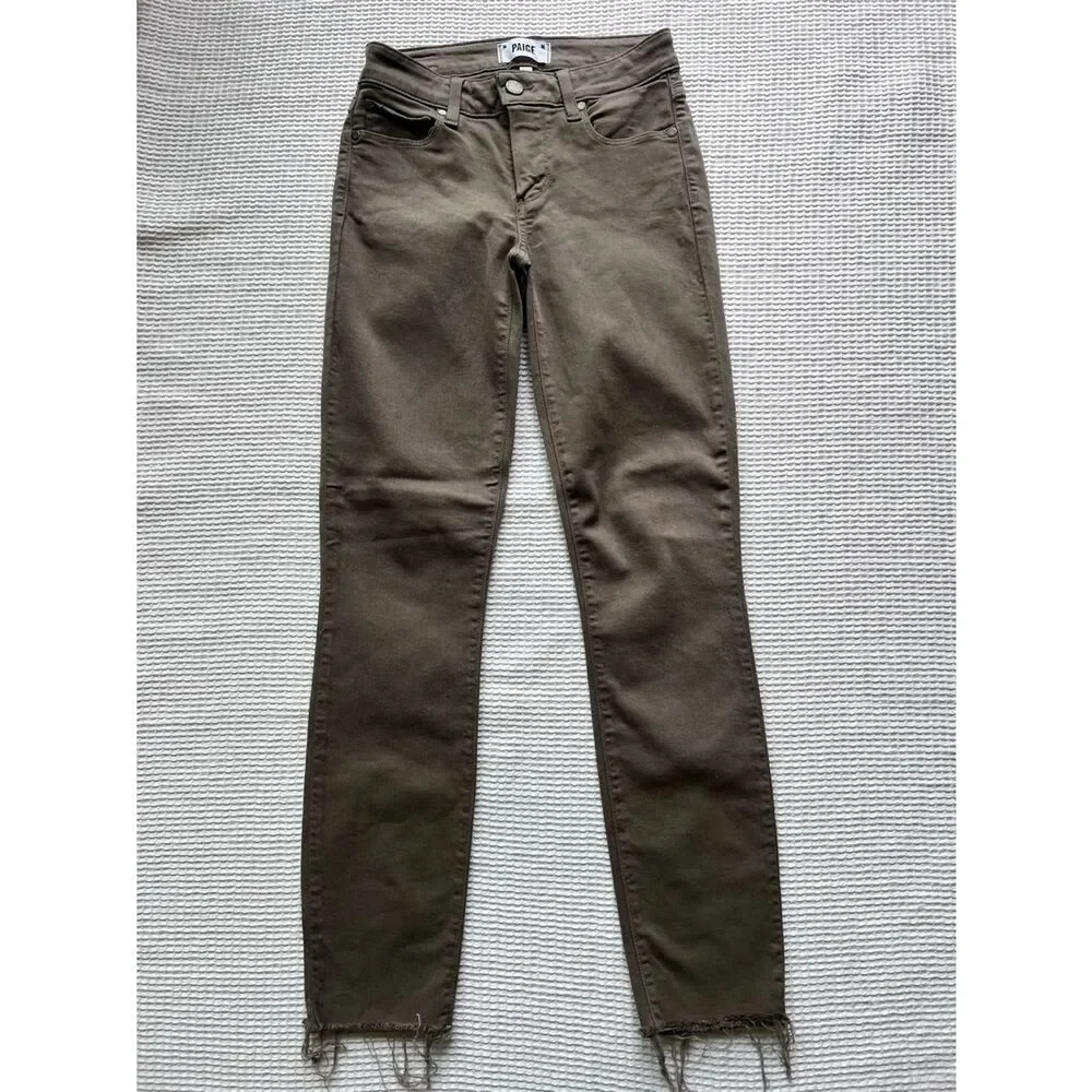PAIGE Olive Green Verdugo Ankle Raw Hem Skinny Slim Skinny Jeans 24